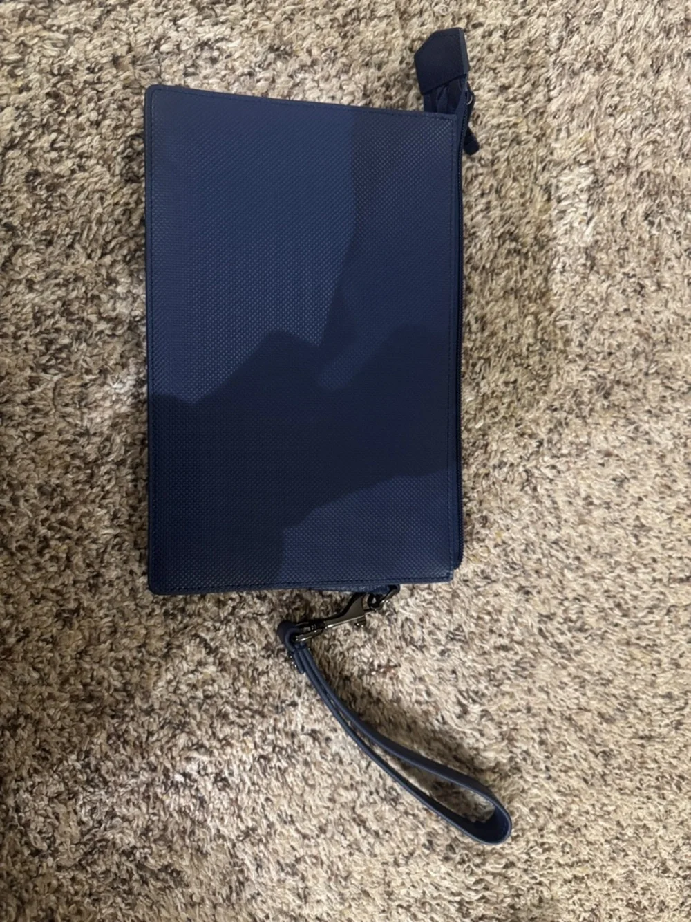 NWT Tumi Navy Leather DBL Zip Envelope Clutch